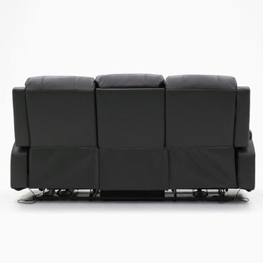 Black Leather Effect 3 Seater Electric Recliner Sofa