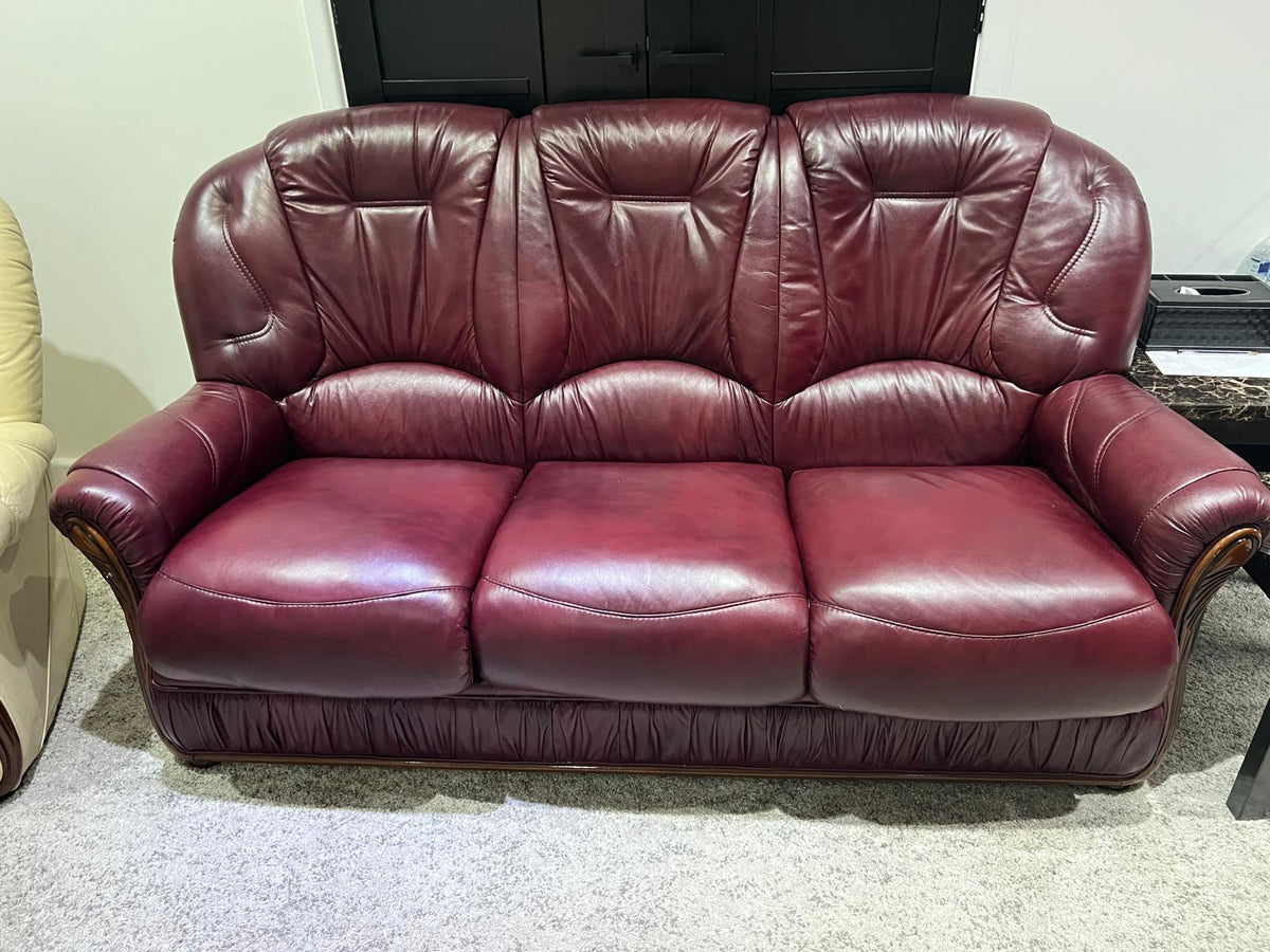 Genuine Italian Burgundy Leather Debora 3-Seater Sofa – Excellent Condition