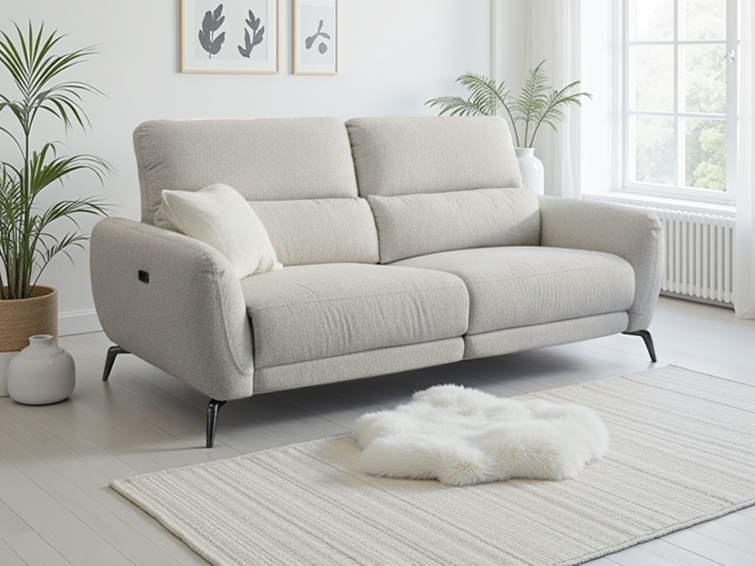 Beige Fabric 3 Seater Full Back Electric Recliner Sofa – SofasUK