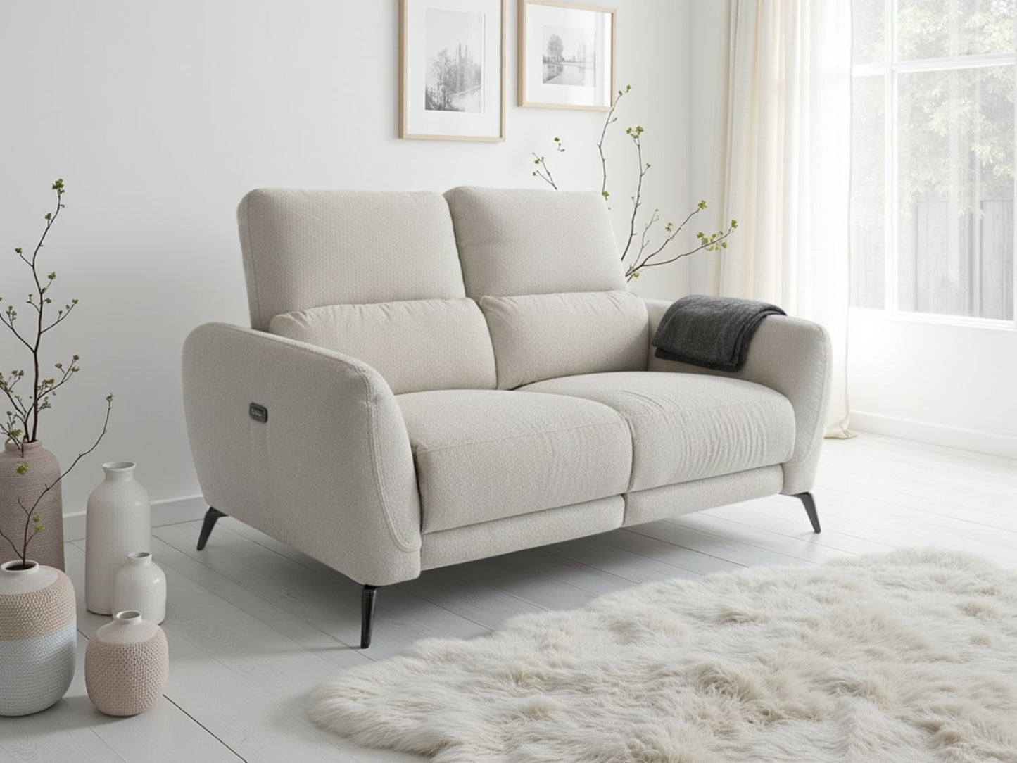 Beige Fabric 2 Seater Full Back Electric Recliner Sofa