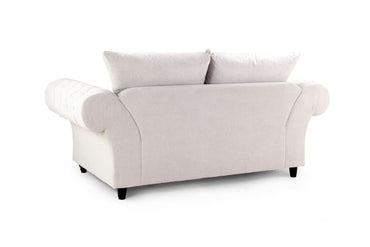 Stone Fabric Buttoned Fullback 2 Seater Sofa Scroll Arms