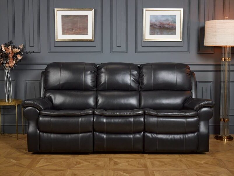 Abbey Reclining Sofas In Bonded Black Real Leather