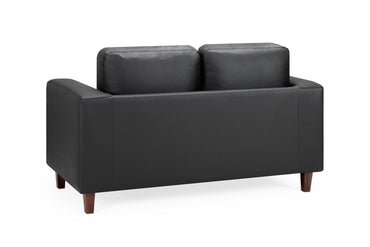 Black Leather Effect 2 Seater Sofa Wooden Feet