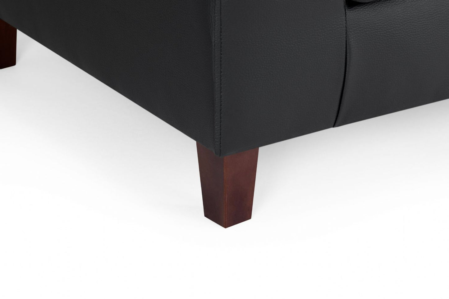 Black Leather 3 Seater Sofa Walnut Wooden Feet