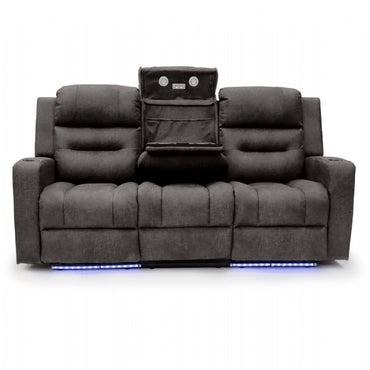 Brown Fabric 3 Seater Electric Recliner Sofa with LED