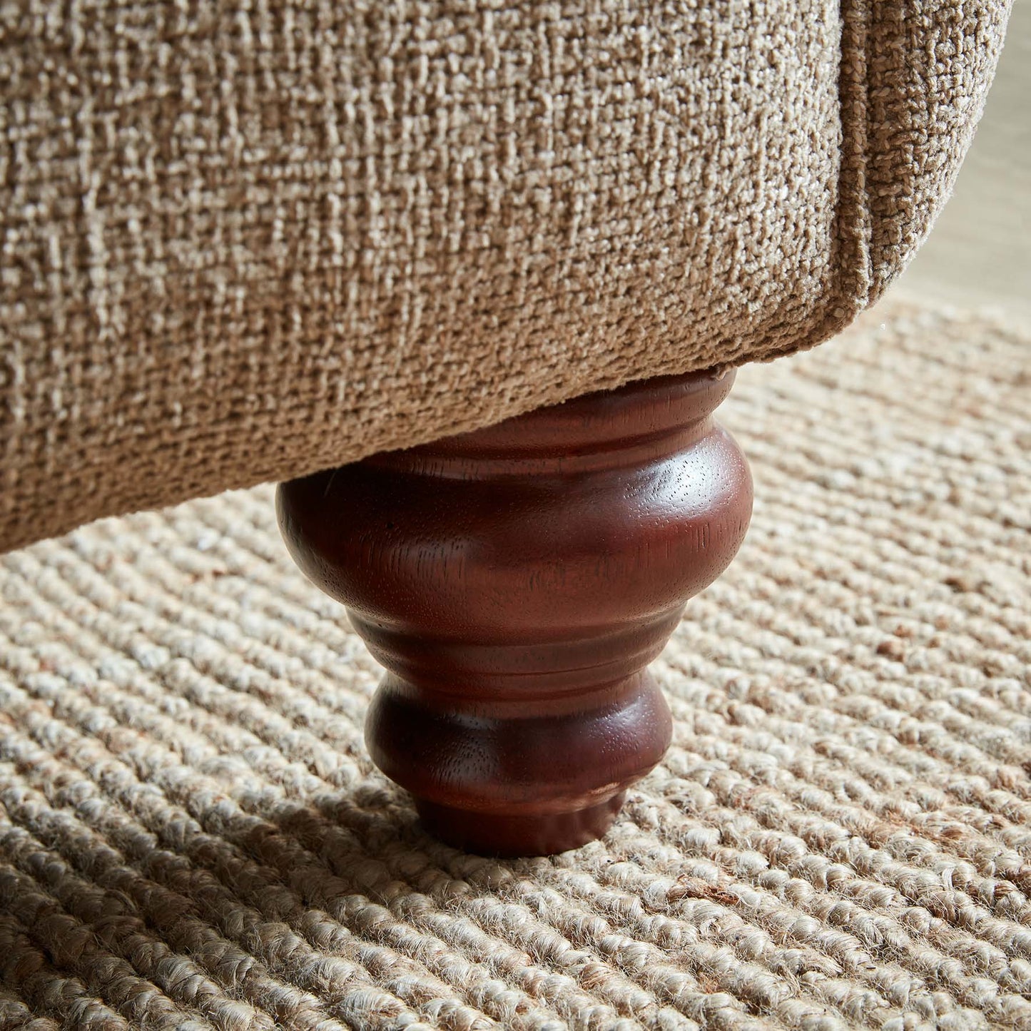 Turin Range Sofas In Venice Barley Brown Fabric With Cushions