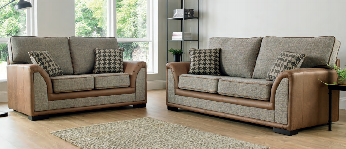 Camden Bespoke Grey Fabric And Leather Piping Modern Design Sofa