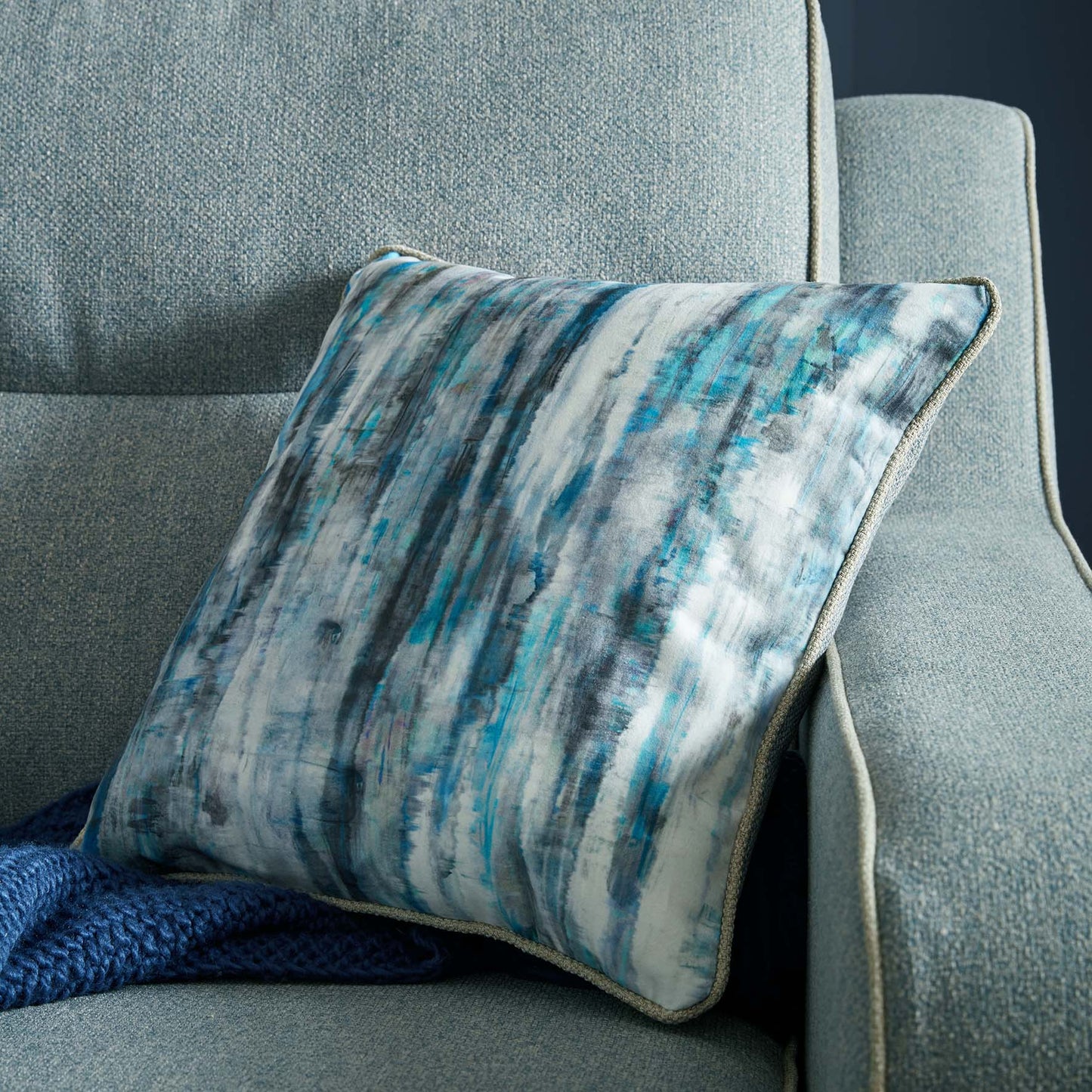 Milan Modern Elegance Sofas Garda Petrol Blue Fabric With Cushions