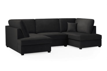 Black Fabric U Shape Plush Black Corner Sofa