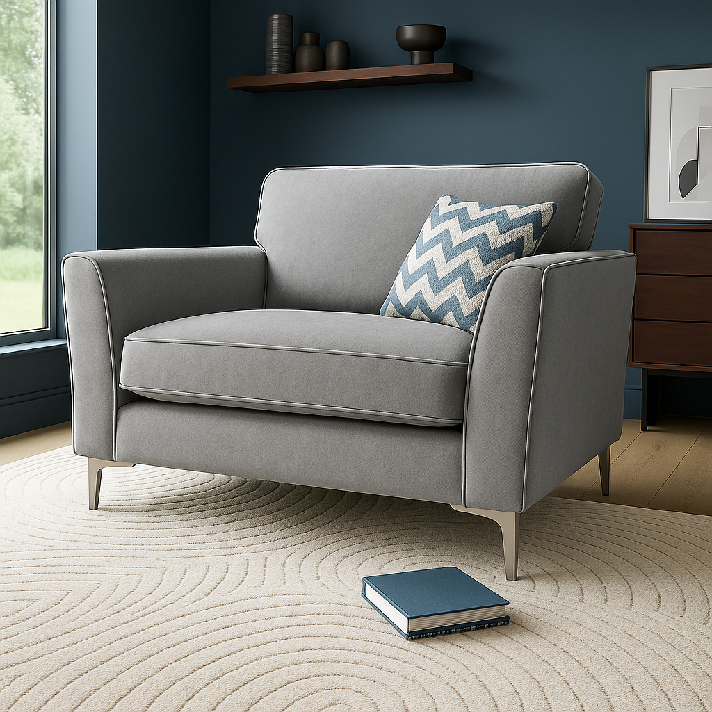 Parma Handmade Armchair In Monaco Grey Fabric With Steel Legs