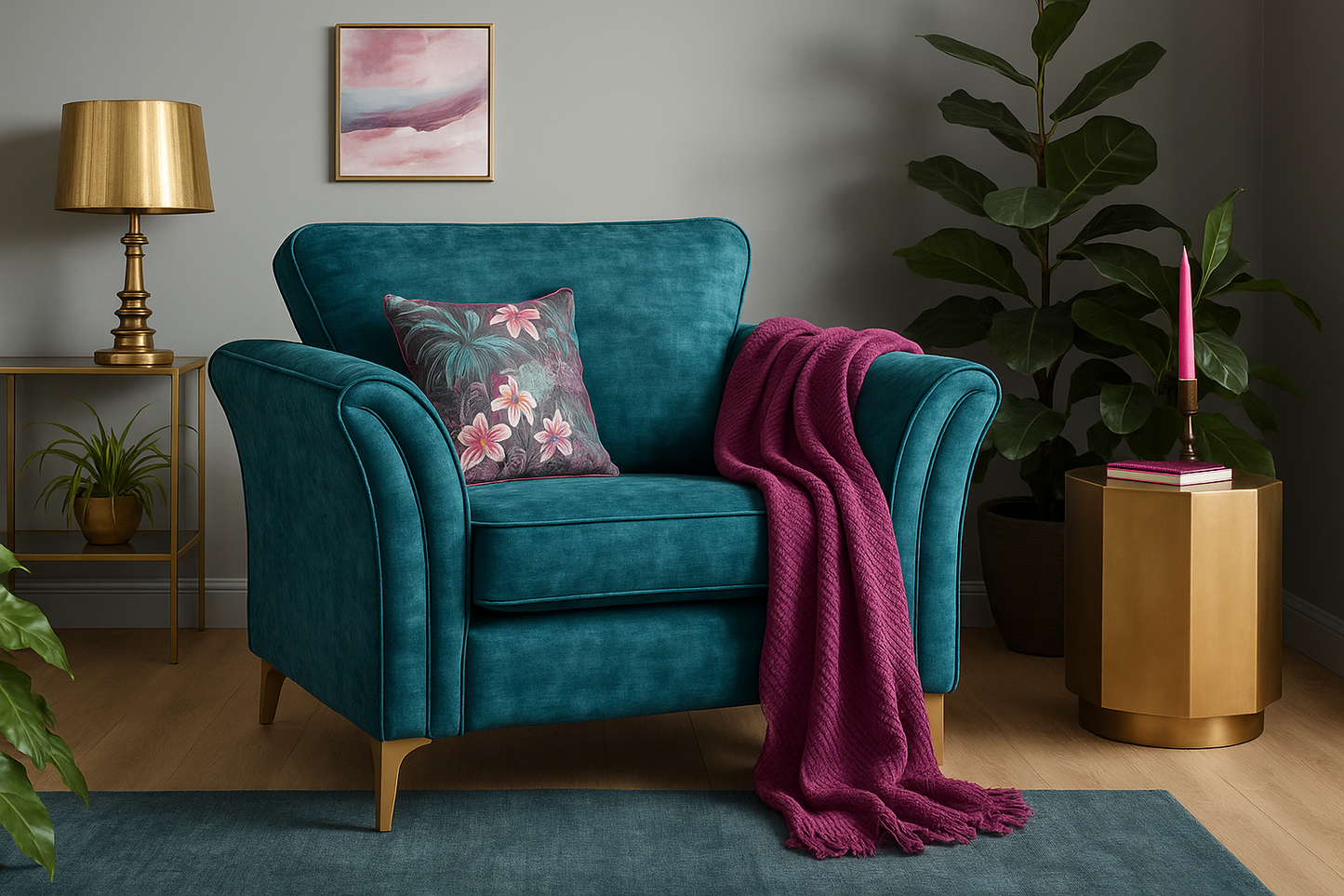 Verona Luxury Armchair In Milano Teal Blue Fabric With Steel Legs