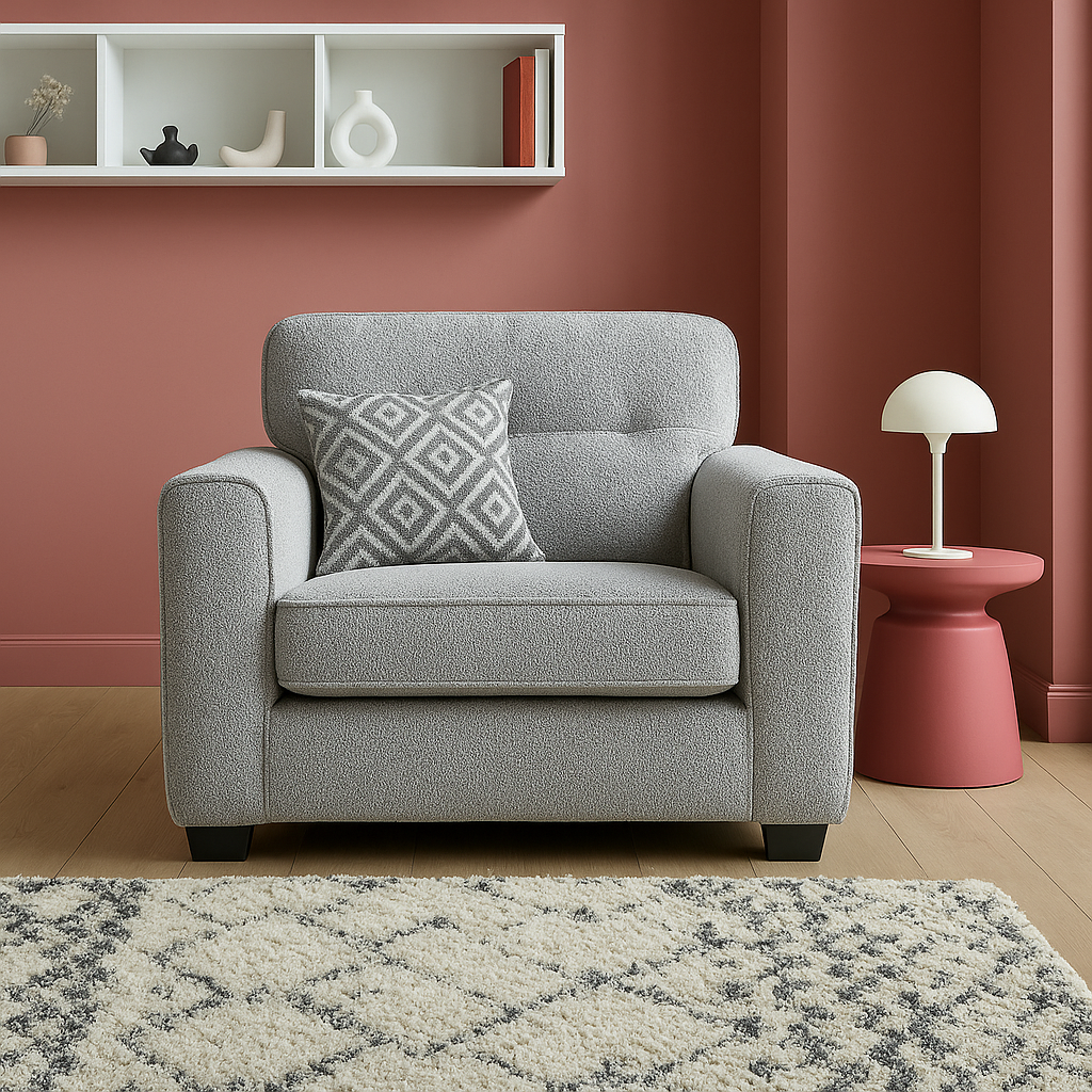Valencia Modern Handmade Sofas In Teddy Slate Grey Fabric With Cushions