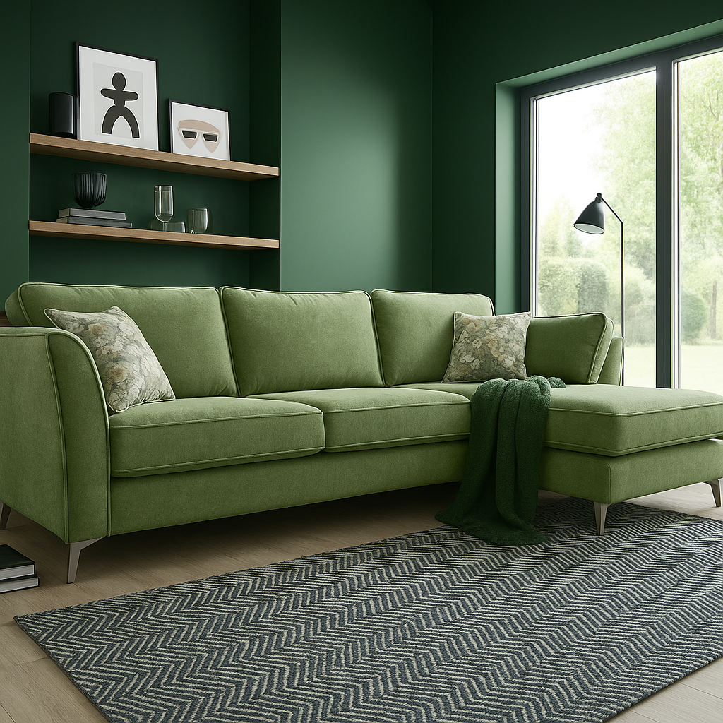 Rome Chaise L Shape Corner Sofa For Elderly In Aston Mustard Yellow Fabric With Metal Angled Feet