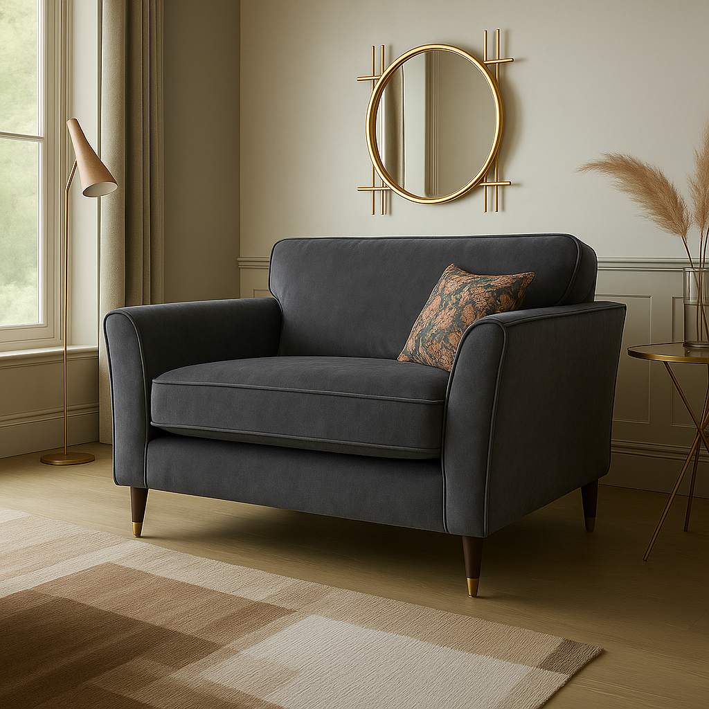 Rome Plush Dove Olive Green Fabric Sofa With Round Wooden Castor Bottom Legs For Elderly