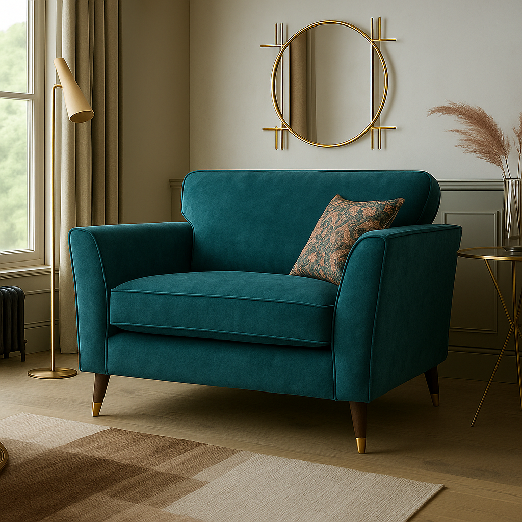 Rome Plush Dove Olive Green Fabric Sofa With Round Wooden Castor Bottom Legs For Elderly
