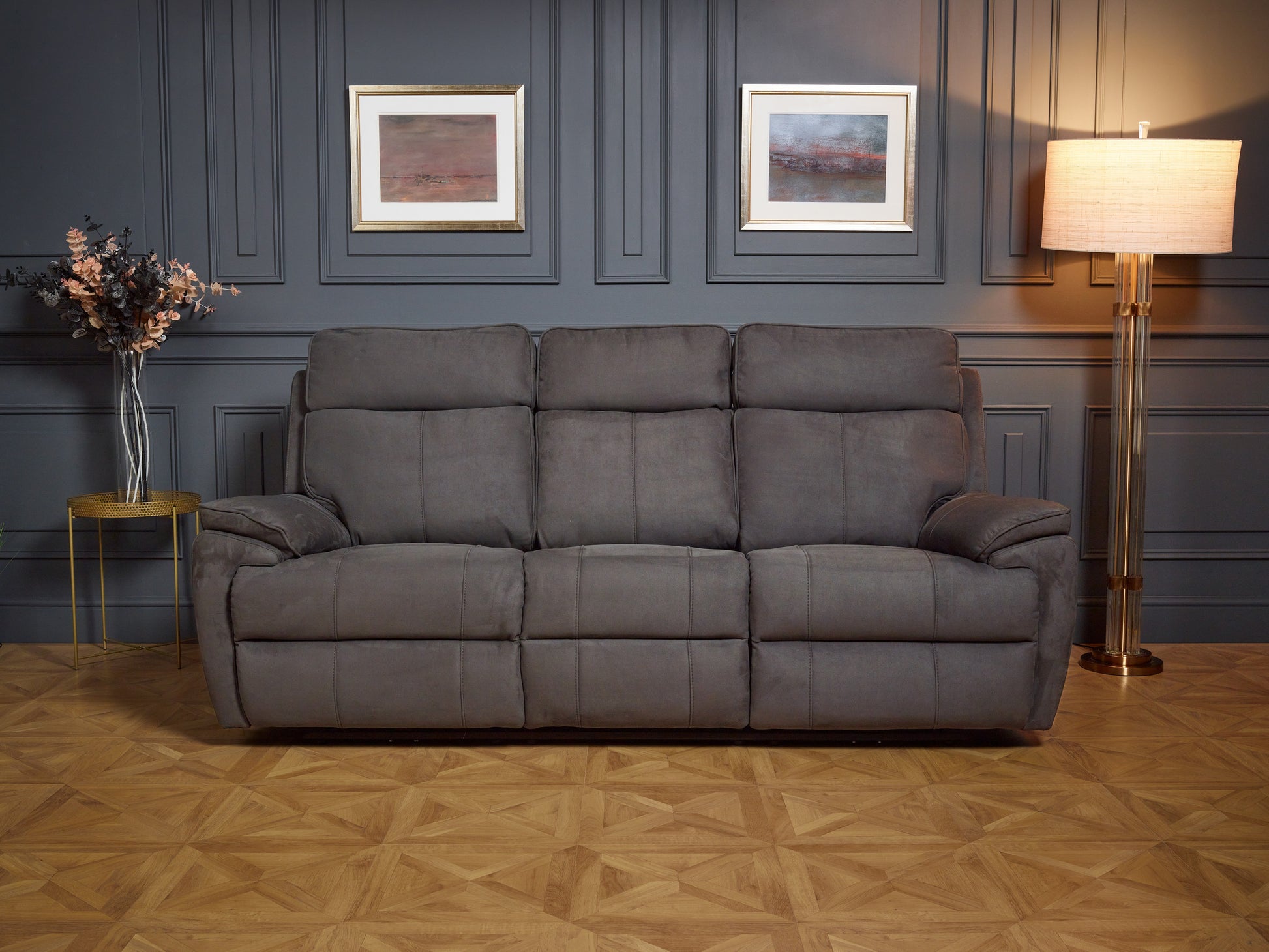Continental 3+2 Seater Electric Reclining Grey Fabric Suede Sofas