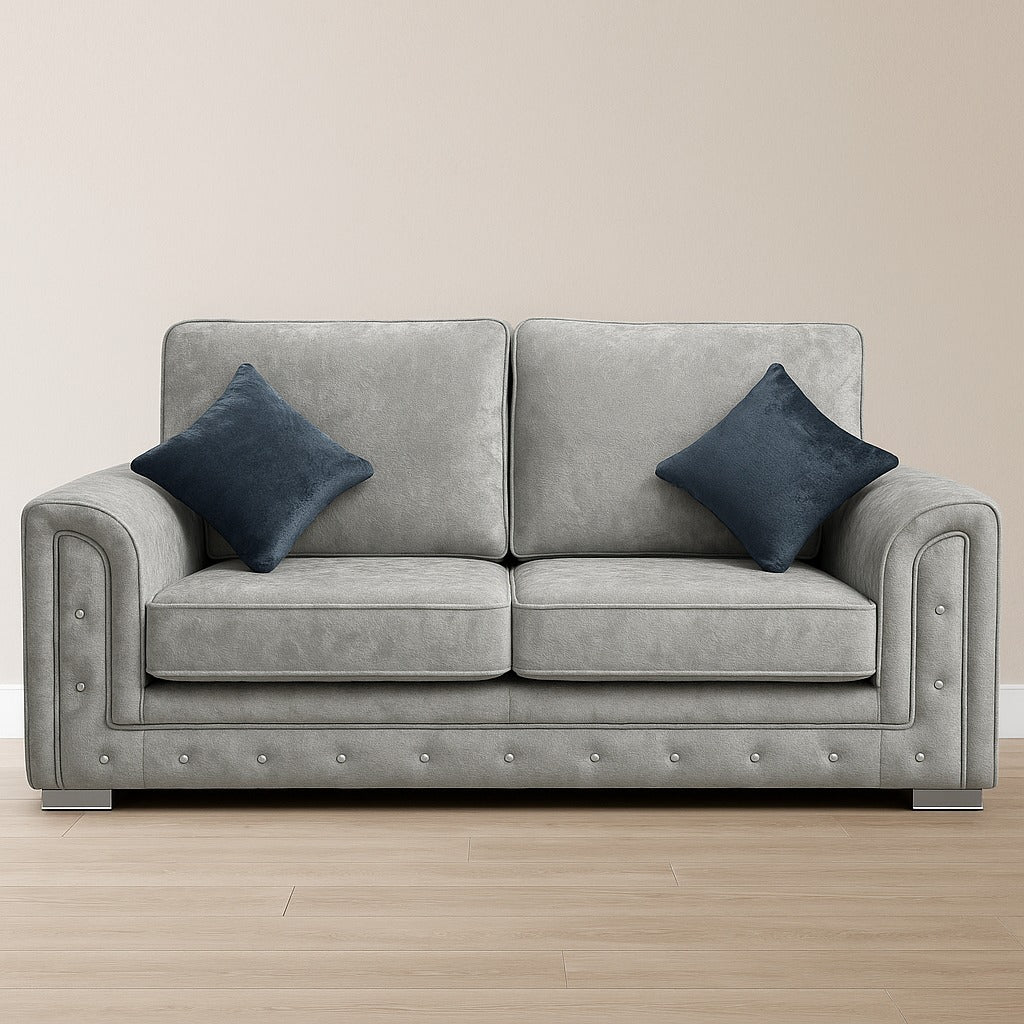 Genuine Crush Velvet Diamond Studs Shimmer Silver Fabric Sofas Bespoke