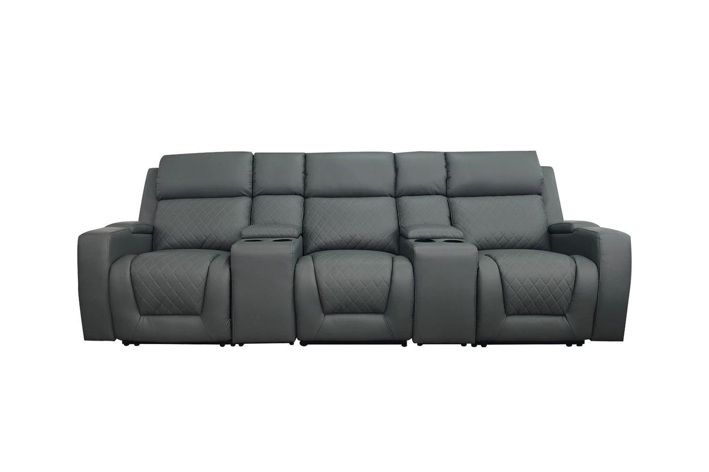 Grey Leather Cinema 3 Seater Electric Recline Sofa