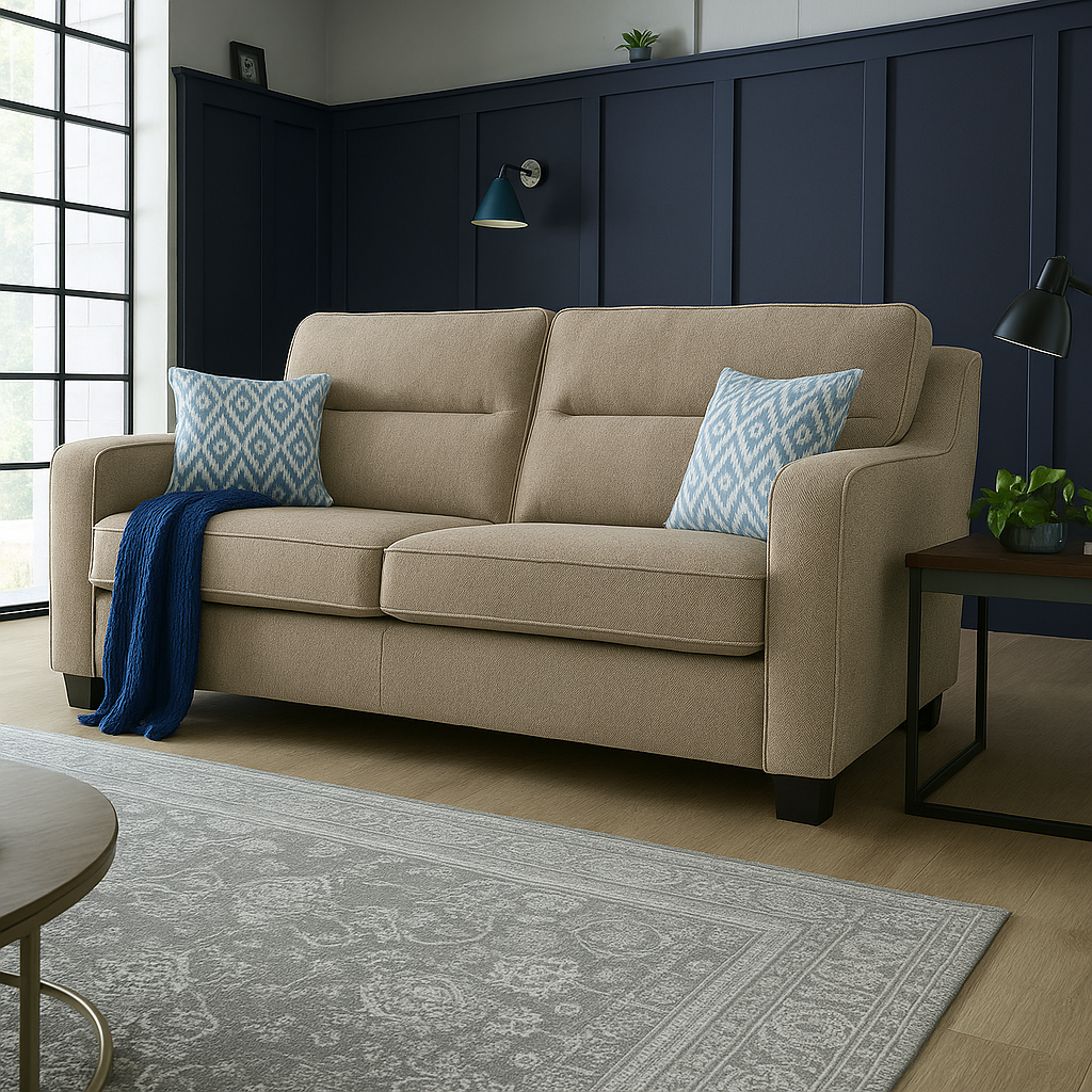Milan Modern Elegance 4 Seater Garda Petrol Blue Fabric Sofa With Cushions