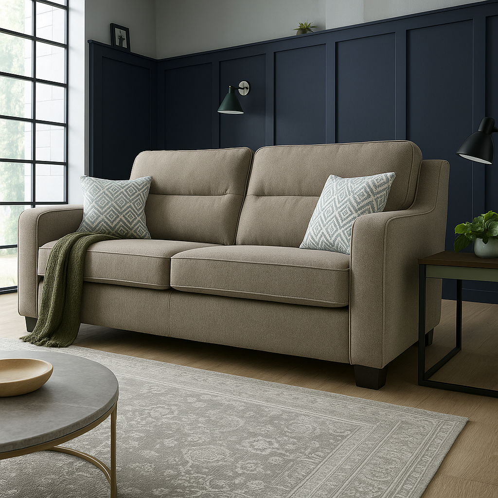 Milan Modern Elegance 4 Seater Garda Petrol Blue Fabric Sofa With Cushions