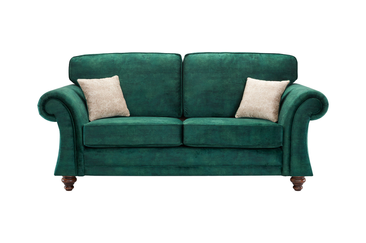 Genoa Handmade Sofas In Milano Emerald Green Fabric With Turned Wooden Legs