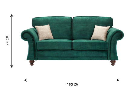 Genoa Handmade Sofas In Milano Emerald Green Fabric With Turned Wooden Legs