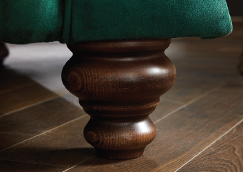 Genoa Handmade Sofas In Milano Emerald Green Fabric With Turned Wooden Legs