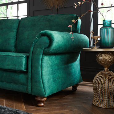 Genoa Handmade Armchair In Milano Emerald Green Fabric With Turned Wooden Legs