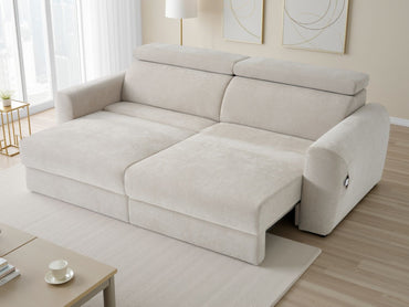 Beige Fabric 3 Seater Electric Reclining Sofa Bed