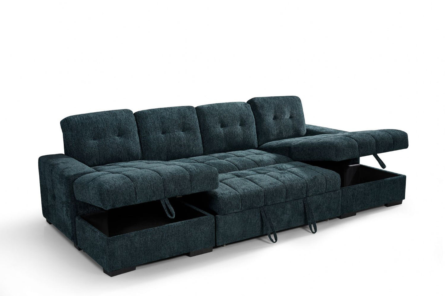 Teal Fabric Large U Shape Corner Chaise Sofa Bed