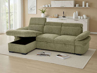 Green Fabric Universal Corner Sofabed with Adjustable Arms
