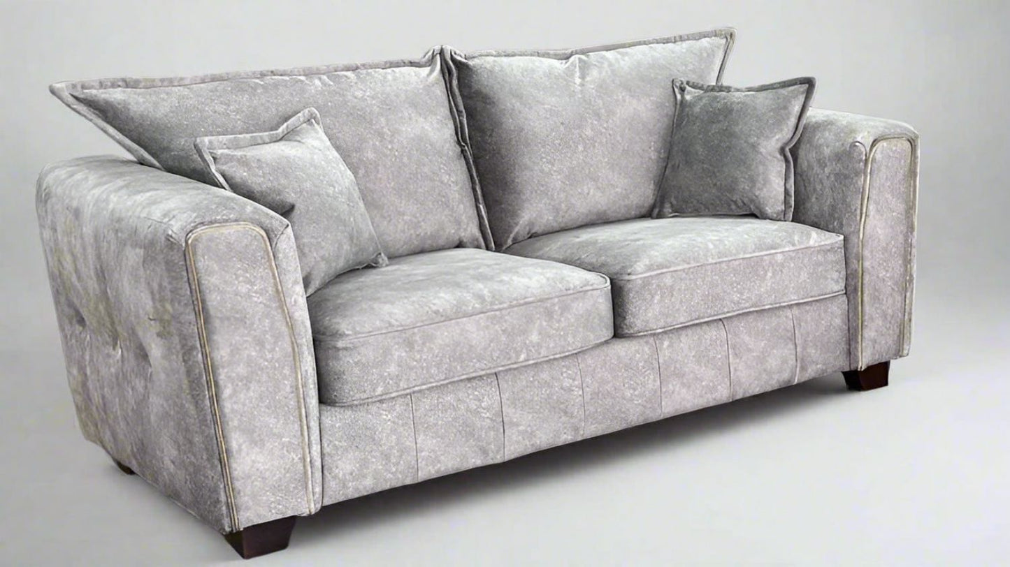 Silver Grey Velvet Effect Fabric 2 Seater High Back Sofa