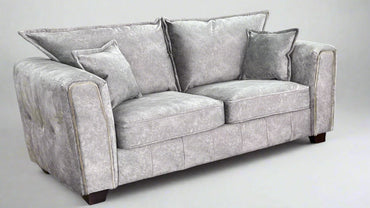 Silver Grey Velvet Effect Fabric 2 Seater High Back Sofa