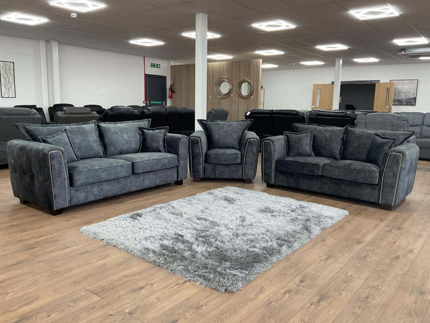 Charcoal Black Leather Effect High Back 3 Seater Sofa