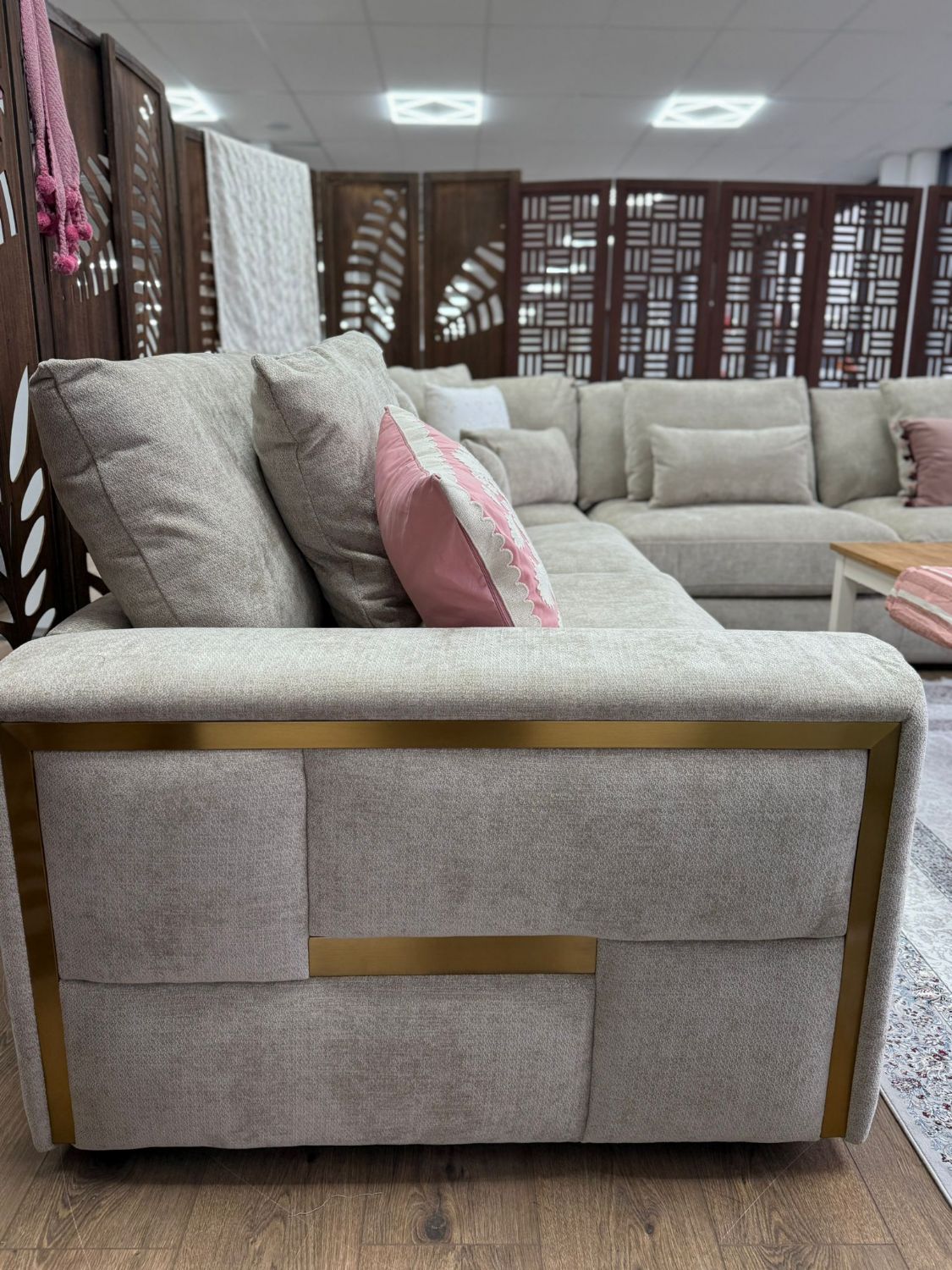 Beige Fabric Large Corner Group Sofa with Deep Seating