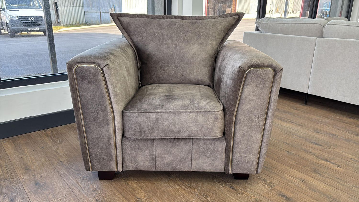 Brown Leather Effect High Pillow Back Armchair Metal Trims
