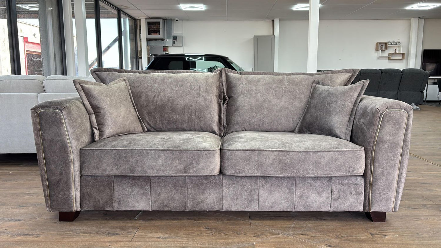Brown Leather Effect 3 Seater Sofa with Quilted Sides