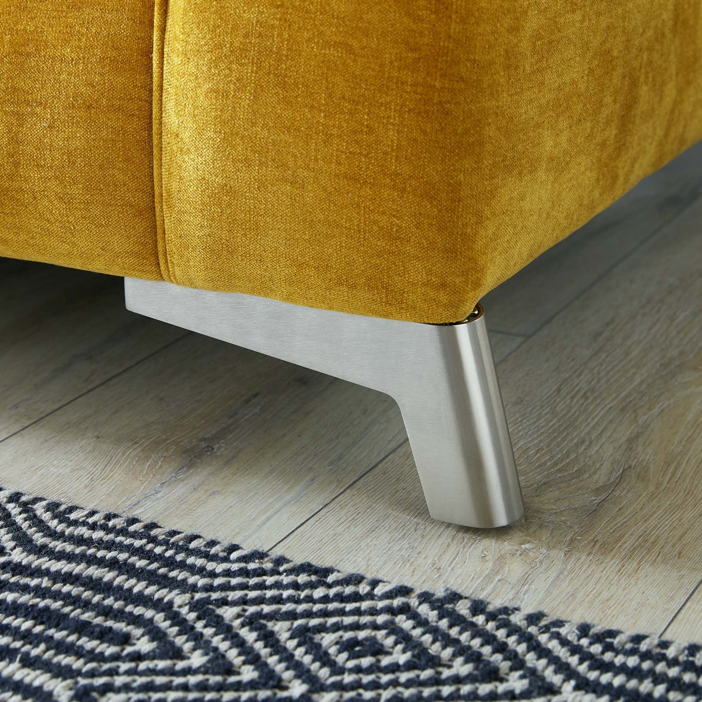 Rome Chaise L Shape Corner Sofa For Elderly In Aston Mustard Yellow Fabric With Metal Angled Feet