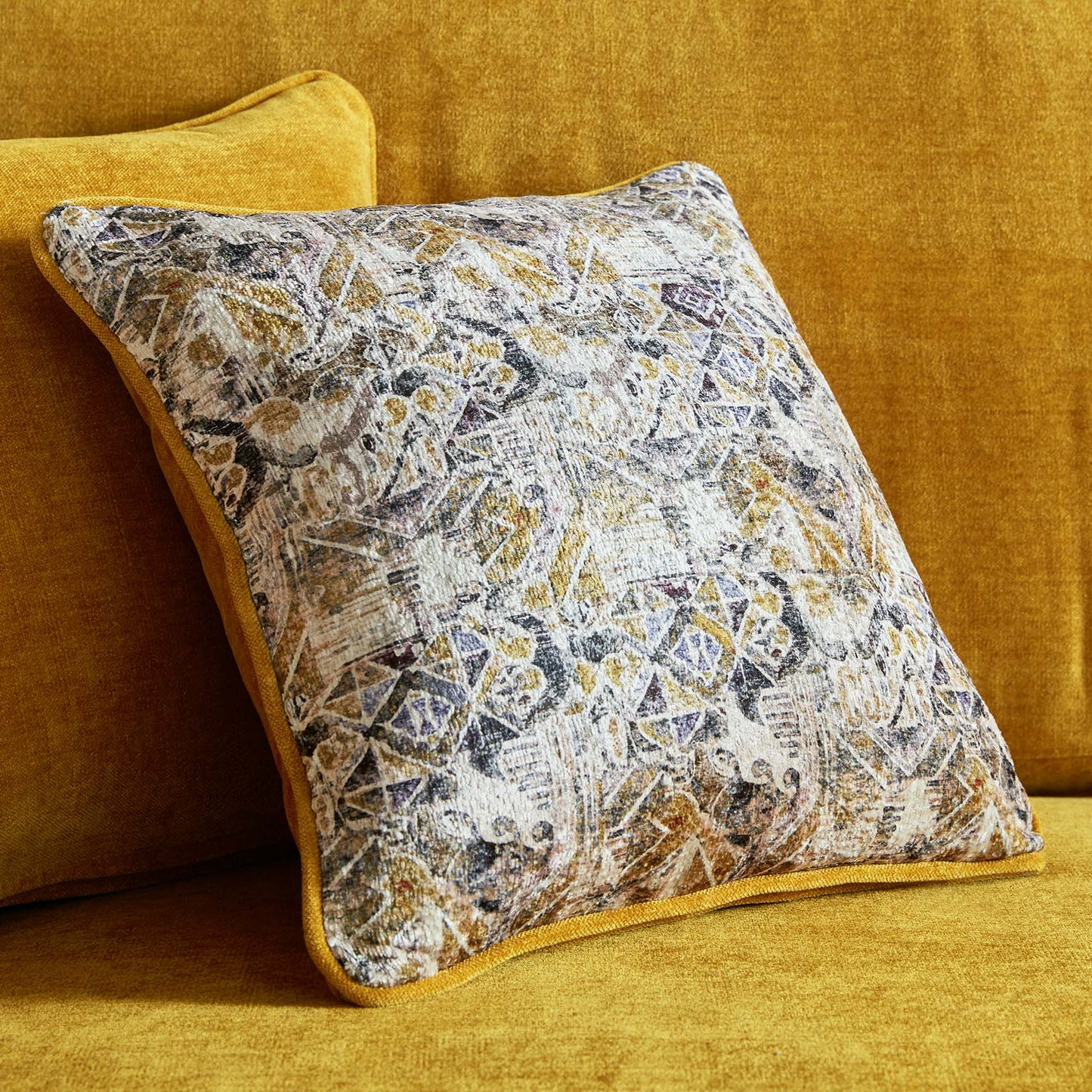 Rome Chaise L Shape Corner Sofa For Elderly In Aston Mustard Yellow Fabric With Metal Angled Feet