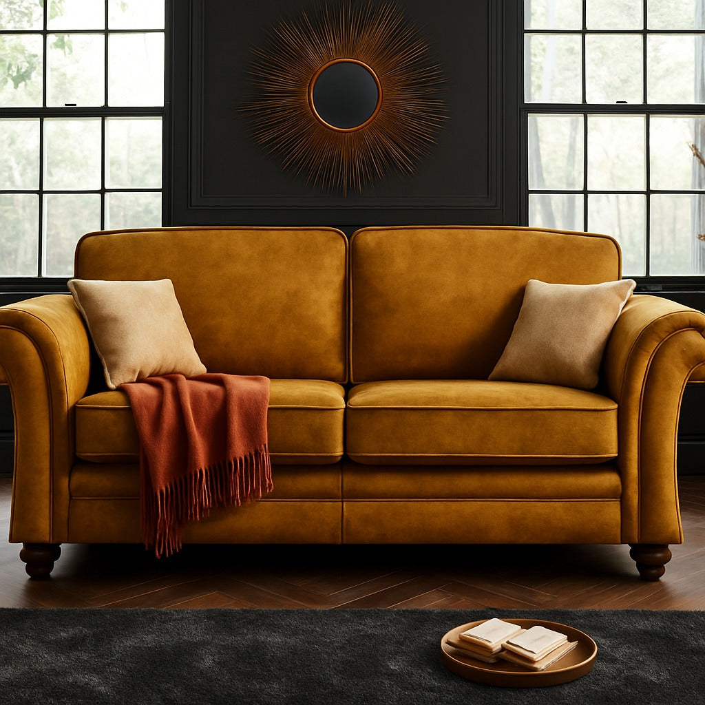 Genoa Handmade Sofas In Milano Emerald Green Fabric With Turned Wooden Legs