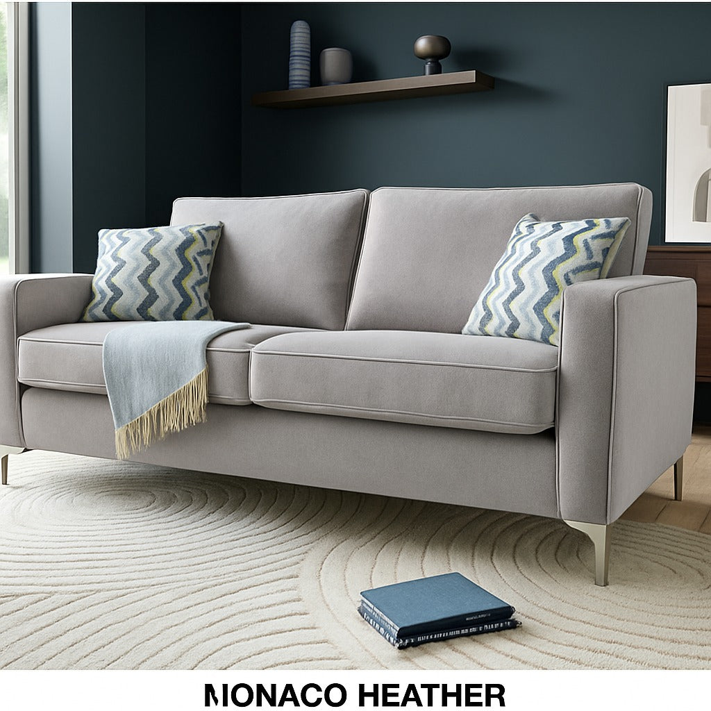 Parma Handmade 3+1+1 Seater Monaco Grey Fabric Sofa Suite With Steel Legs