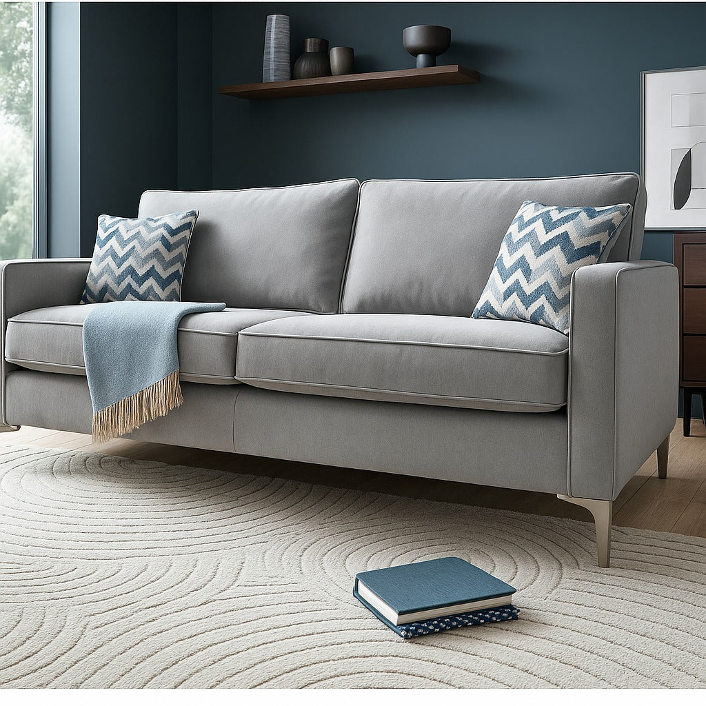 Parma Handmade 3+1+1 Seater Monaco Grey Fabric Sofa Suite With Steel Legs