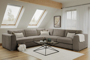Mocha Fabric Upholstered Large Corner Group Sofa