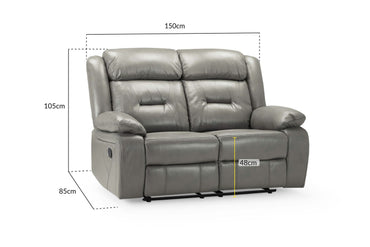 Grey Leather Effect 2 Seater Manual Recliner Sofa