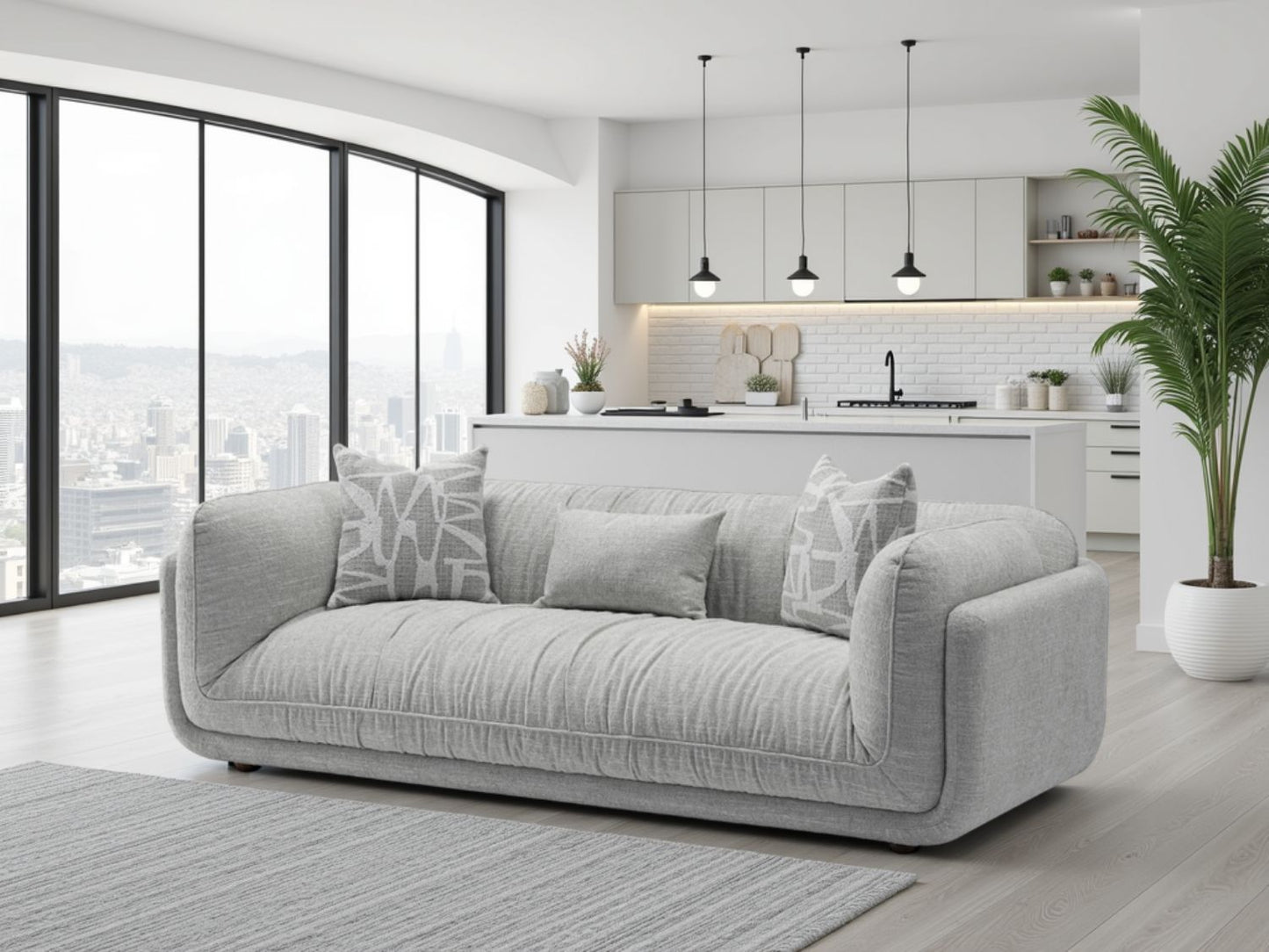 Grey Fabric 3 Seater Sofa with Scatter Cushions