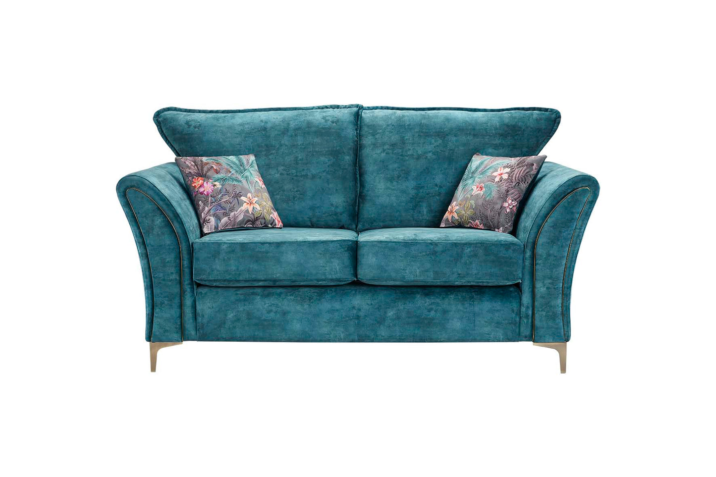 Verona Luxury Milano Teal Blue Fabric Sofa With Steel Legs