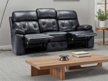 Black Leather Effect 3 Seater Manual Recliner Sofa