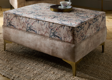 Verona Luxury Footstool In Milano Teal Blue Fabric With Steel Legs