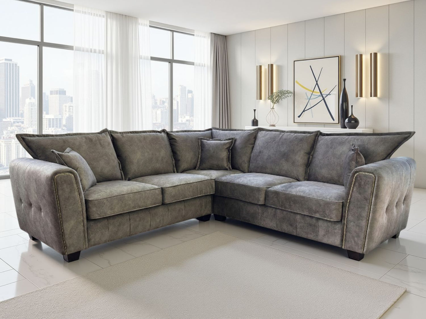 Mocha Brown Leather Effect Large Corner Group Sofa