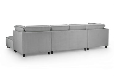 Grey Velvet U Shape Large Corner Sofa with Bolster Cushions